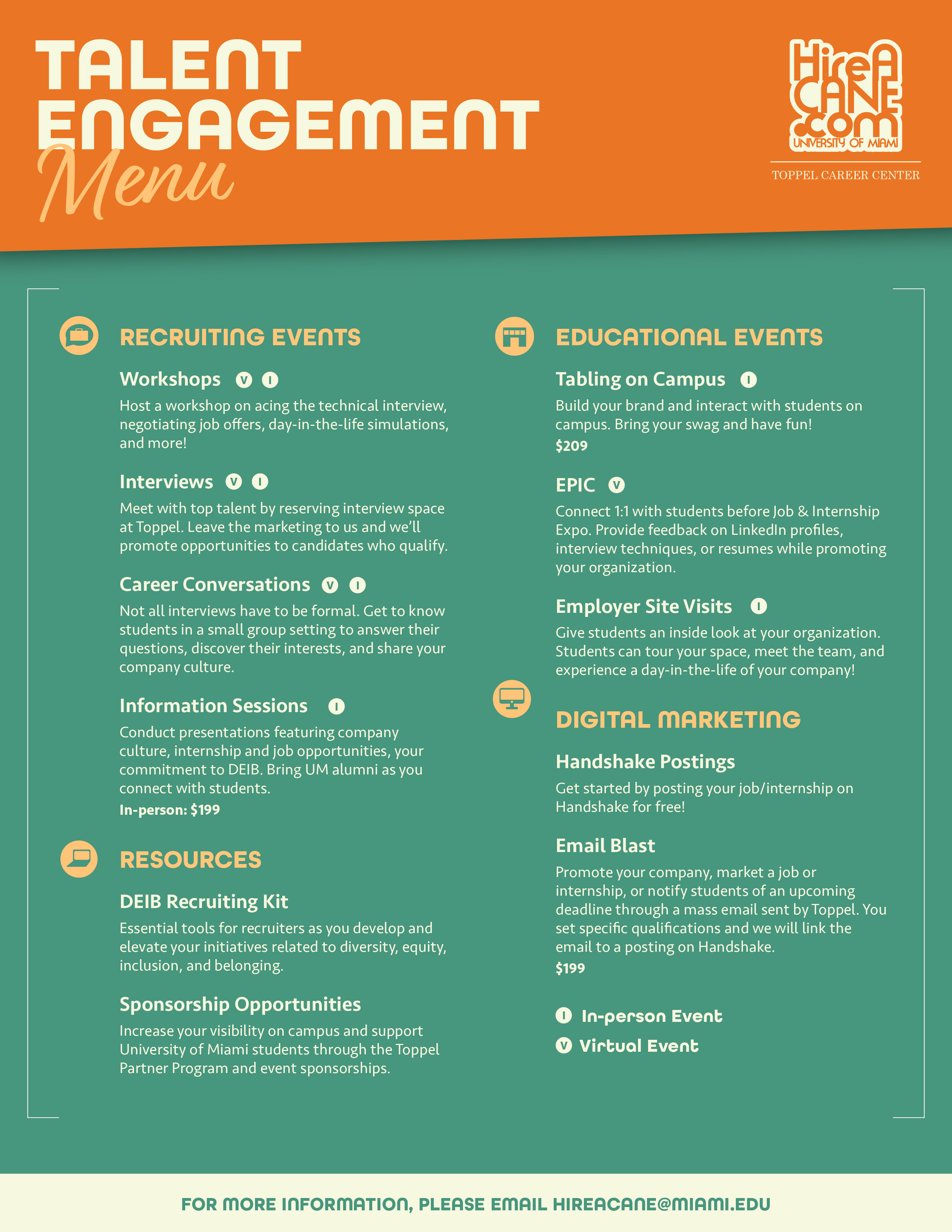 talent engagement menu